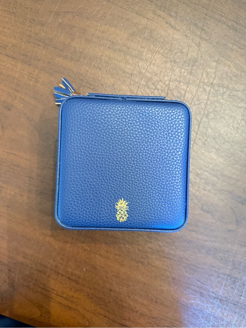 Tommy Bahama Royal Blue Pebbled Zip Wallet with Gold Pineapple